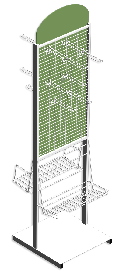 Double Sided Floorstand with Trays and Hooks